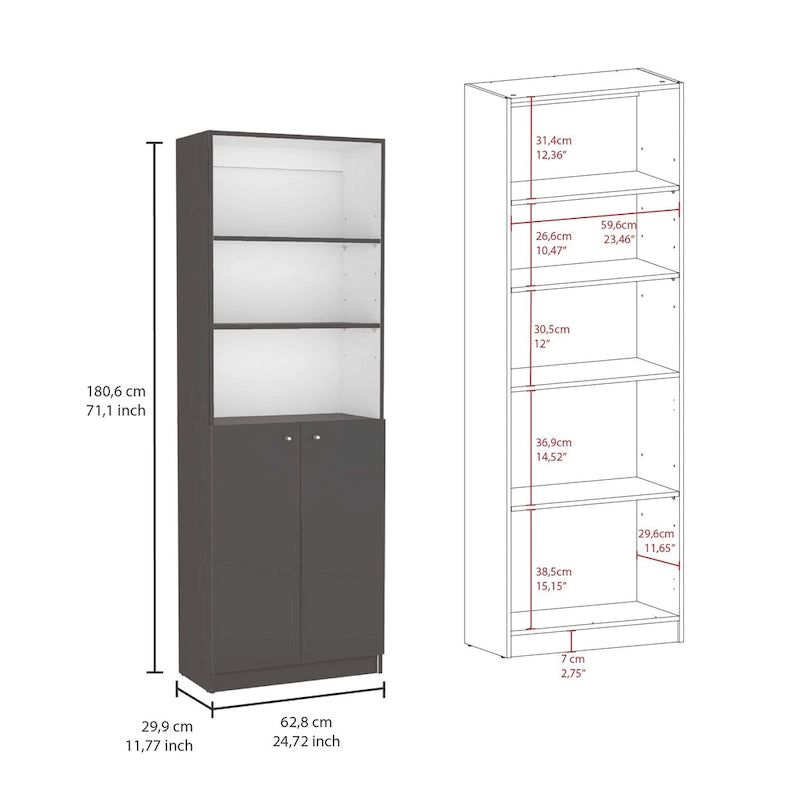 Kenyon Tall 4-Shelf wide and Cabinet Bookcase Set of 2