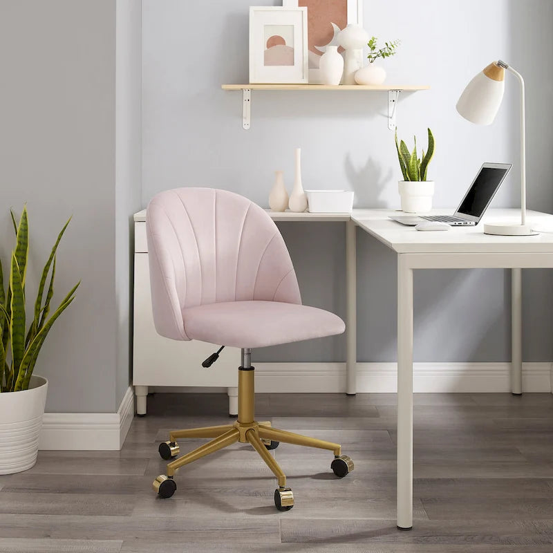 Aubrie Velvet Curved Swivel Desk Chair