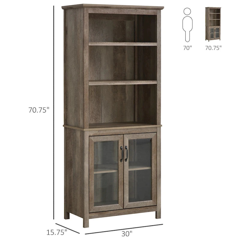 HOMCOM Multifunctional Storage Cabinet Bookcase with Adjustable Shelves Display Rack for Study, Kitchen, Living Room, Nature