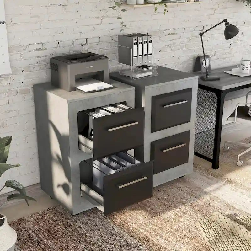 DH BASIC Urban Two-Drawer Mobile File Cabinet with Iron Bar Pulls by Denhour