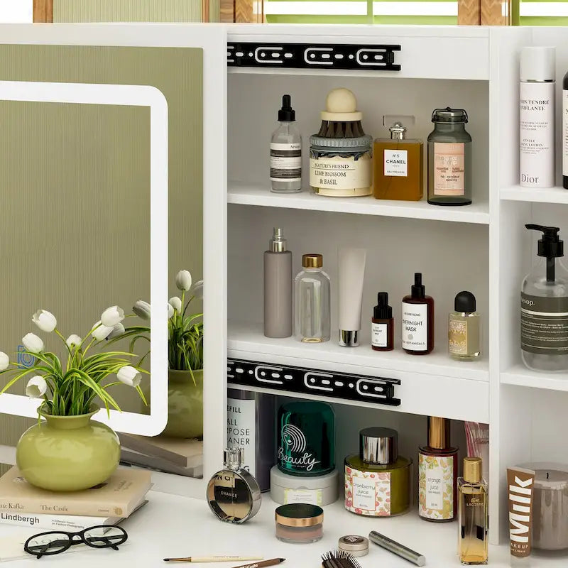 39.4 Wide Makeup Vanity Set with Stool and Touching Light Mirror - 39.4 W