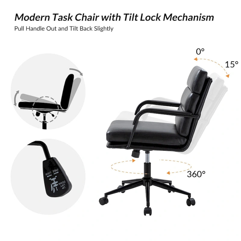 Joseph Modern Task Faux Leather Chair with Tilt Lock and Center Tilt by HULALA HOME