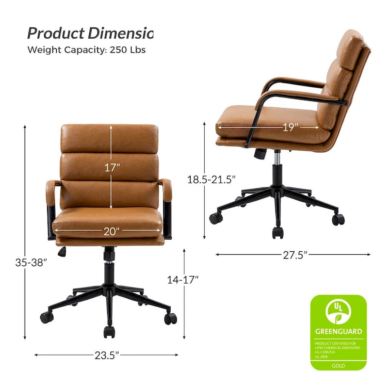 Joseph Modern Task Faux Leather Chair with Tilt Lock and Center Tilt by HULALA HOME