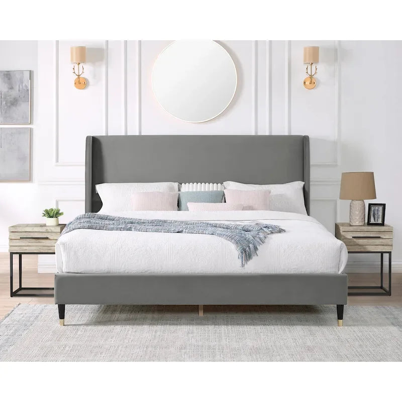 Roundhill Furniture Rozitta Upholstered Wingback Platform Bed