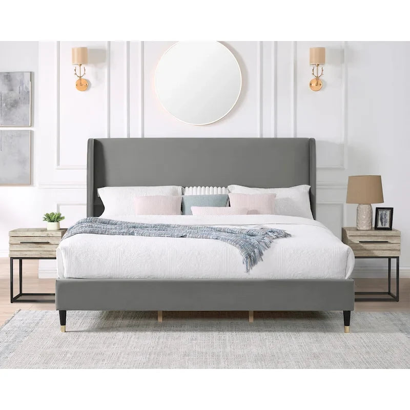 Roundhill Furniture Rozitta Upholstered Wingback Platform Bed