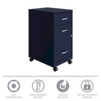 Space Solutions 18 Deep 3 Drawer Mobile Organizer Metal Cabinet, Navy
