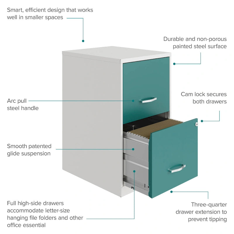 Space Solutions 18in. 2 Drawer Metal File Cabinet, Alpine White