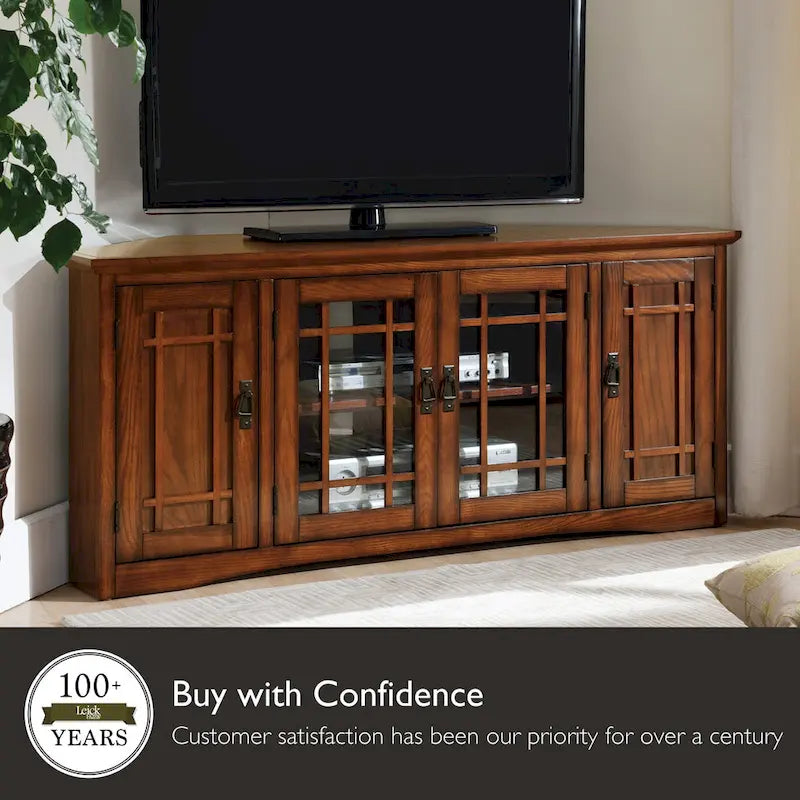 Leick Home Solid Wood Mission Oak Four Door Corner TV Stand