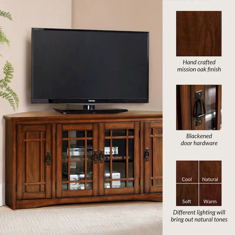 Leick Home Solid Wood Mission Oak Four Door Corner TV Stand