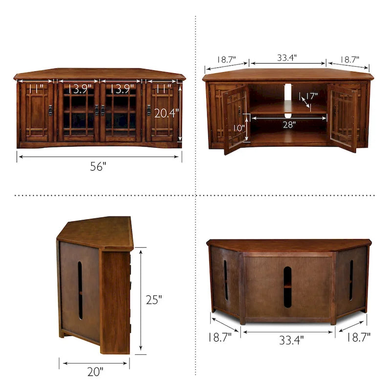 Leick Home Solid Wood Mission Oak Four Door Corner TV Stand