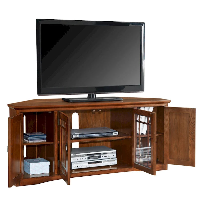 Leick Home Solid Wood Mission Oak Four Door Corner TV Stand
