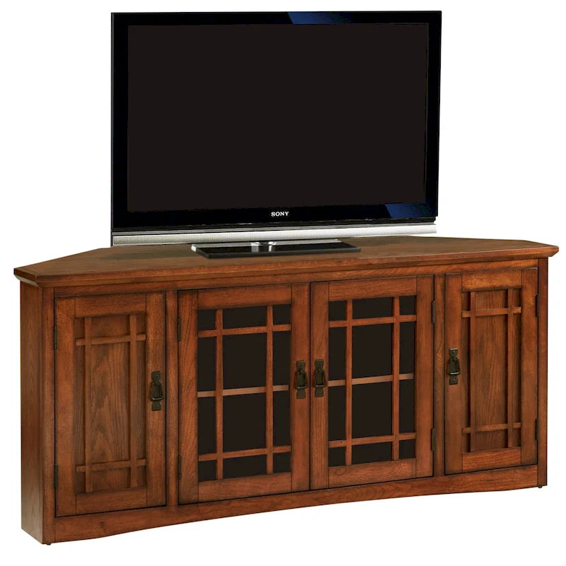 Leick Home Solid Wood Mission Oak Four Door Corner TV Stand