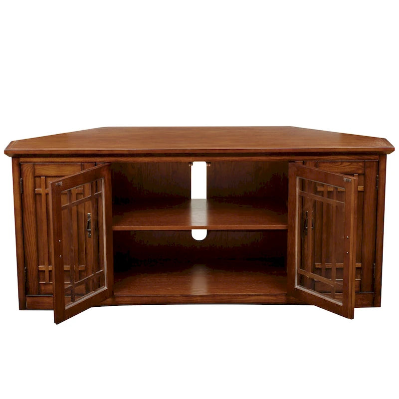 Leick Home Solid Wood Mission Oak Four Door Corner TV Stand