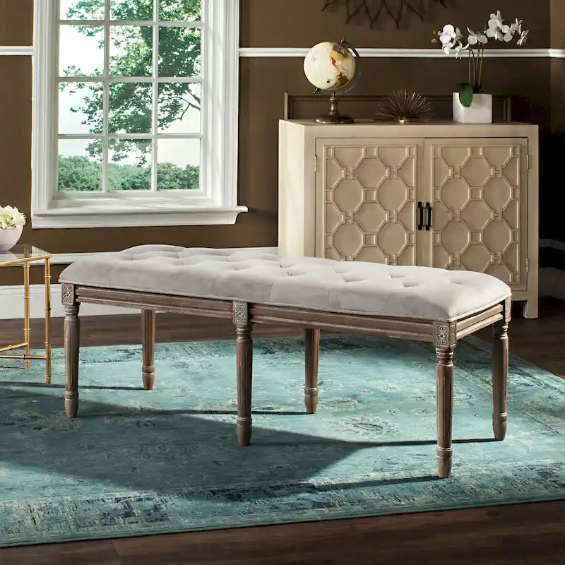SAFAVIEH Lynnette French Brasserie Tufted Wood Bench - 47.3 x 17.5 x 19 - 47Wx18Dx19H