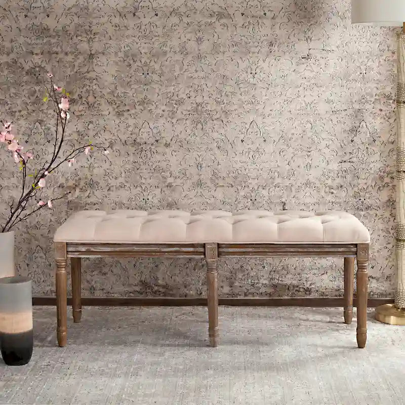 SAFAVIEH Lynnette French Brasserie Tufted Wood Bench - 47.3 x 17.5 x 19 - 47Wx18Dx19H