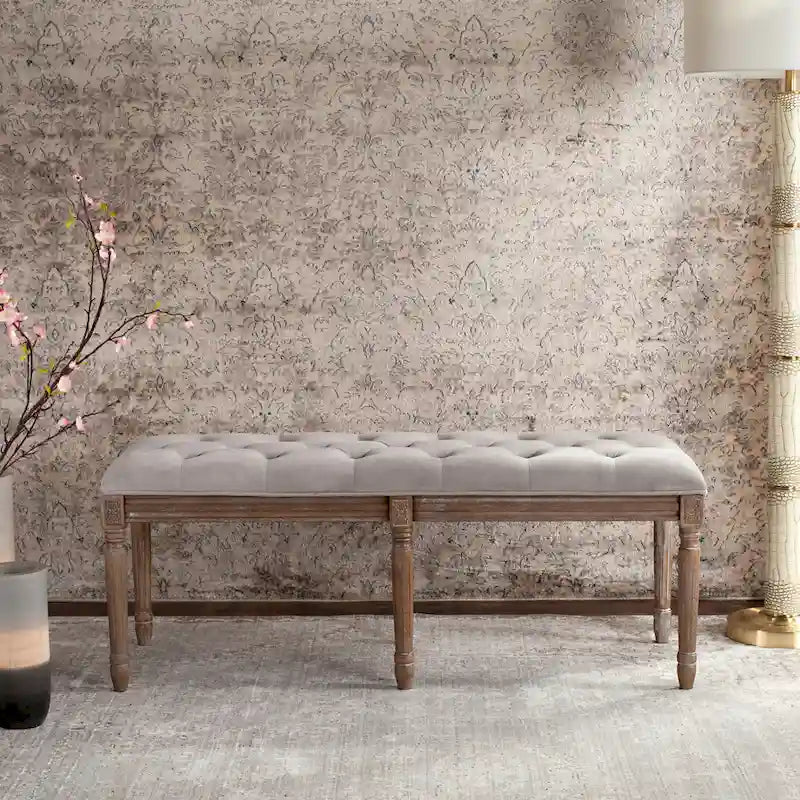 SAFAVIEH Lynnette French Brasserie Tufted Wood Bench - 47.3 x 17.5 x 19 - 47Wx18Dx19H