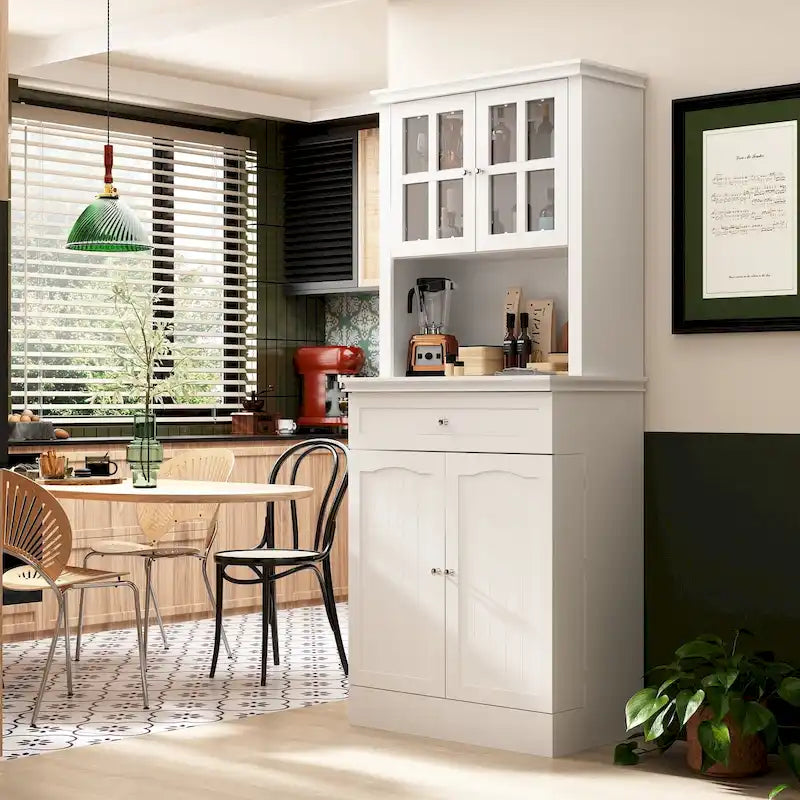 Long Standing Kitchen Cabinet with Large Open Space for Microwave - 30 W x 69.3 H