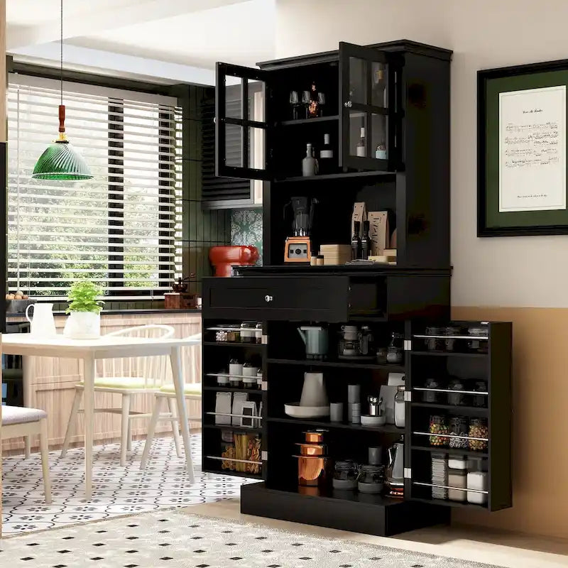 Long Standing Kitchen Cabinet with Large Open Space for Microwave - 30 W x 69.3 H