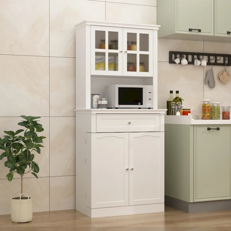 Long Standing Kitchen Cabinet with Large Open Space for Microwave - 30 W x 69.3 H