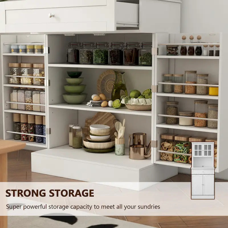 Long Standing Kitchen Cabinet with Large Open Space for Microwave - 30 W x 69.3 H
