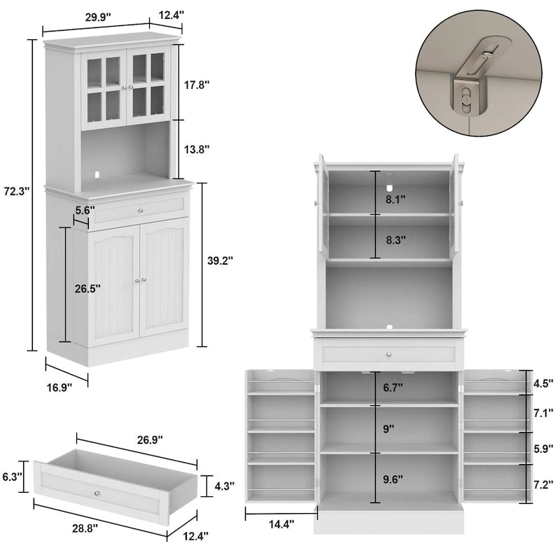 Long Standing Kitchen Cabinet with Large Open Space for Microwave - 30 W x 69.3 H