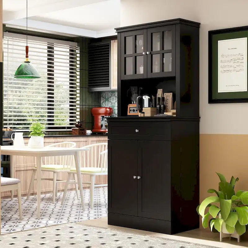 Long Standing Kitchen Cabinet with Large Open Space for Microwave - 30 W x 69.3 H