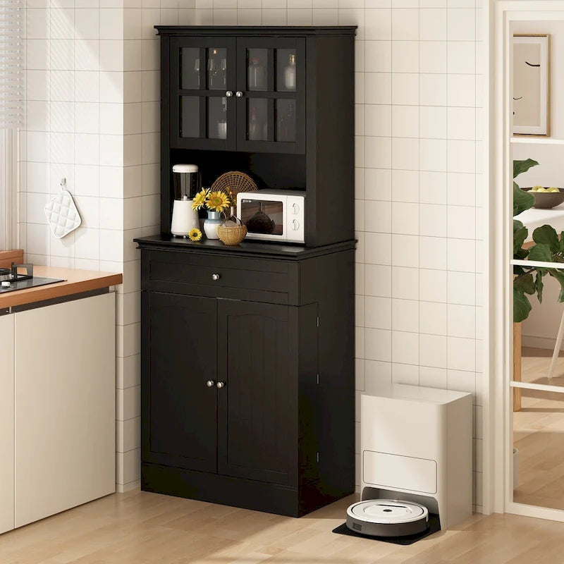 Long Standing Kitchen Cabinet with Large Open Space for Microwave - 30 W x 69.3 H