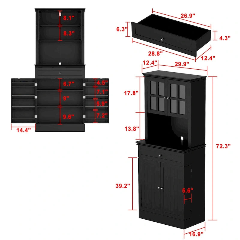 Long Standing Kitchen Cabinet with Large Open Space for Microwave - 30 W x 69.3 H