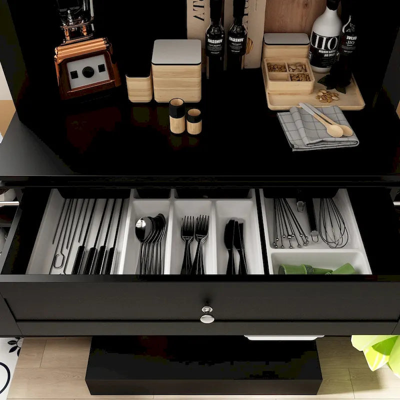 Long Standing Kitchen Cabinet with Large Open Space for Microwave - 30 W x 69.3 H