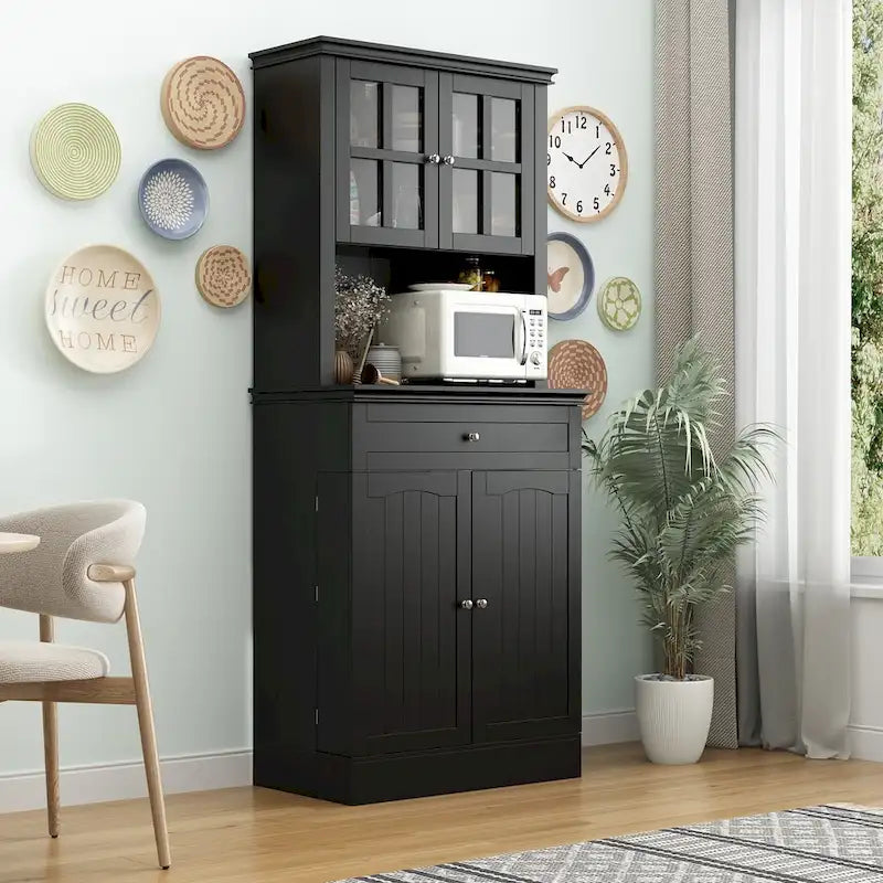 Long Standing Kitchen Cabinet with Large Open Space for Microwave - 30 W x 69.3 H