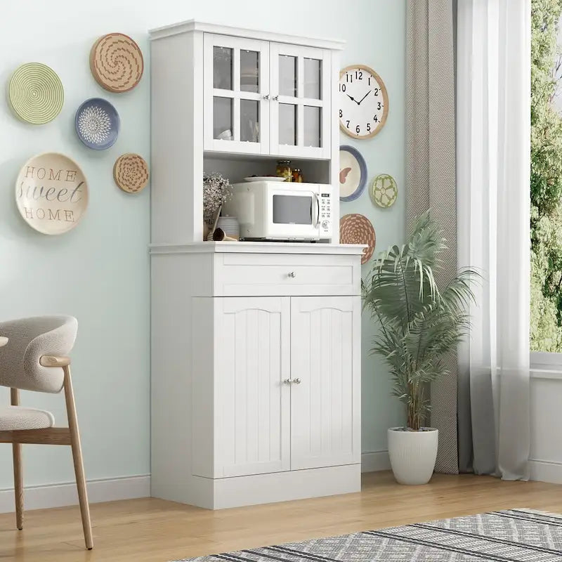 Long Standing Kitchen Cabinet with Large Open Space for Microwave - 30 W x 69.3 H