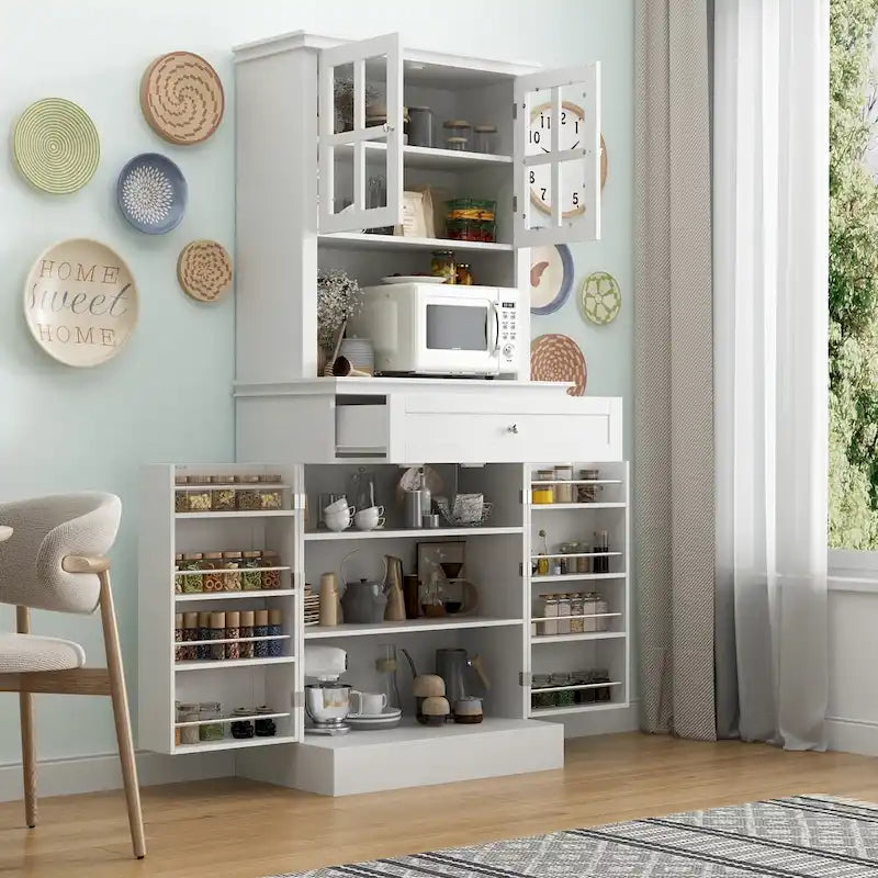 Long Standing Kitchen Cabinet with Large Open Space for Microwave - 30 W x 69.3 H