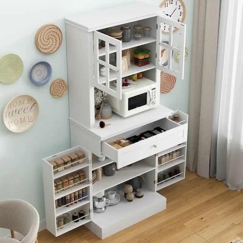 Long Standing Kitchen Cabinet with Large Open Space for Microwave - 30 W x 69.3 H