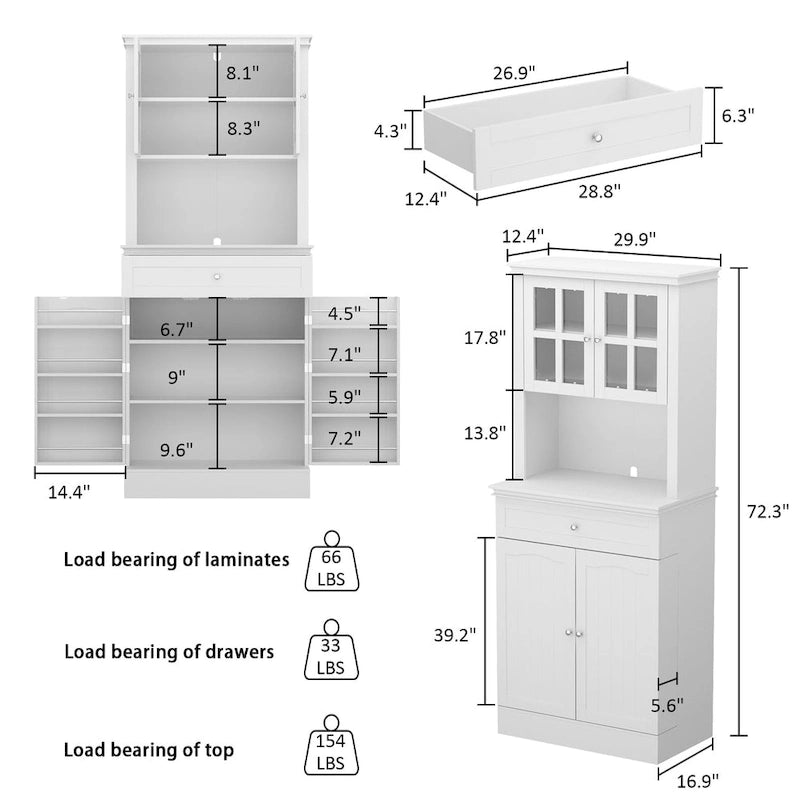 Long Standing Kitchen Cabinet with Large Open Space for Microwave - 30 W x 69.3 H