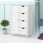 White Bathroom Storage Cabinet with Adjustable Shelf and Drawers