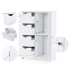 White Bathroom Storage Cabinet with Adjustable Shelf and Drawers