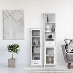 Teamson Home Delaney Freestanding Linen Tower with Open Shelves, Drawer, Cabinet - 13.5L x 17W x 65H
