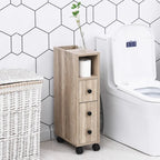 kleankin Freestanding Compact Design Bathroom Cabinet with 2 Open Cabinets, 1 Door Cabinet, 1 Drawer and 4 Rolling Wheels