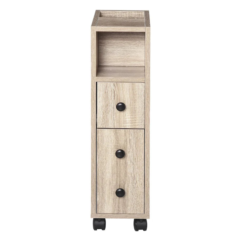 kleankin Freestanding Compact Design Bathroom Cabinet with 2 Open Cabinets, 1 Door Cabinet, 1 Drawer and 4 Rolling Wheels