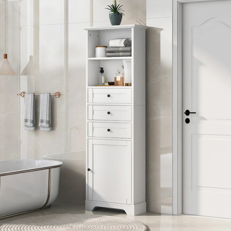 Tall Storage Cabinet with 3 Drawers and Shelves
