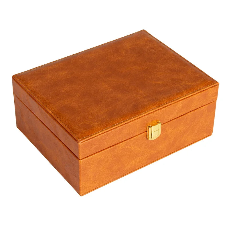 Household Essentials Vegan Leather 2-Layer Jewelry Organizer Box with Clasp Closure - 9.3 L x 7.3 W x 3.8 H