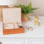 Household Essentials Vegan Leather 2-Layer Jewelry Organizer Box with Clasp Closure - 9.3 L x 7.3 W x 3.8 H