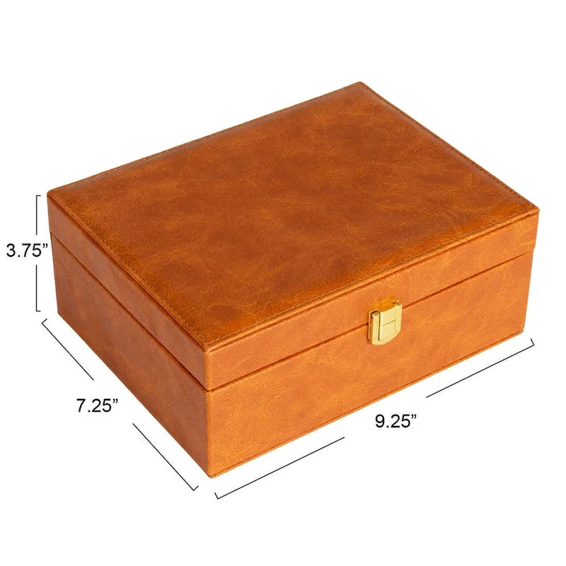 Household Essentials Vegan Leather 2-Layer Jewelry Organizer Box with Clasp Closure - 9.3 L x 7.3 W x 3.8 H