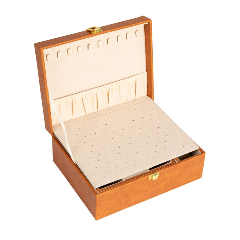 Household Essentials Vegan Leather 2-Layer Jewelry Organizer Box with Clasp Closure - 9.3 L x 7.3 W x 3.8 H