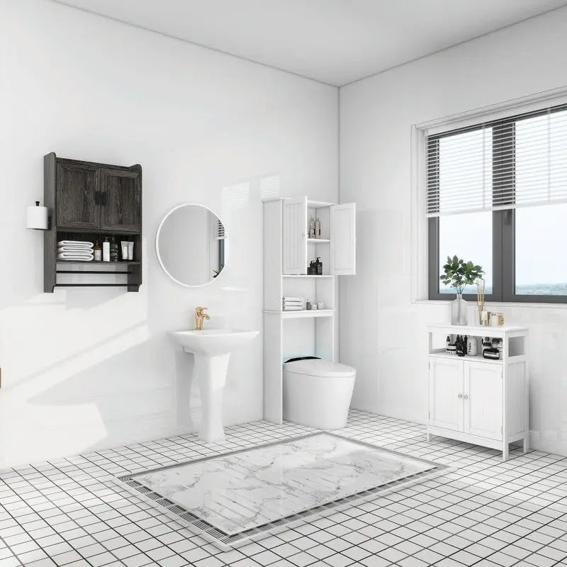 Bathroom Wall Cabinet with Adjustable Shelf, Towel Bar, and Paper Holder