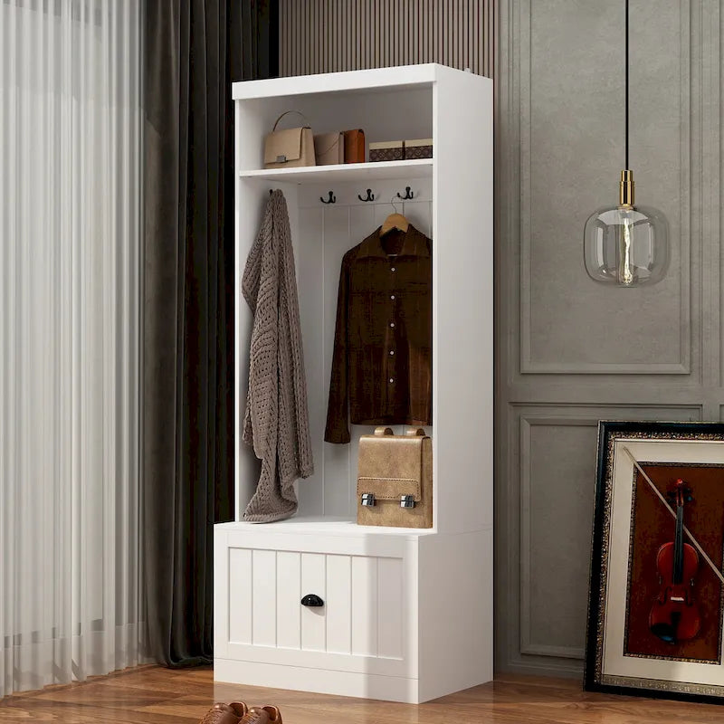 Combo Hall Tree Storage Bench Entryway Shelf Coat Rack Cloest Armoire