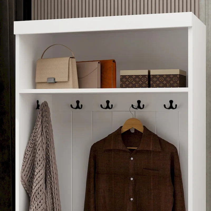 Combo Hall Tree Storage Bench Entryway Shelf Coat Rack Cloest Armoire