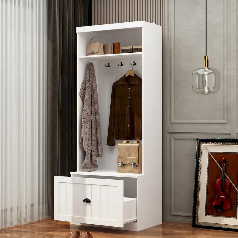Combo Hall Tree Storage Bench Entryway Shelf Coat Rack Cloest Armoire