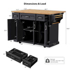 54  Large Kitchen Island with Rubber Wood Drop Leaf, Embossed Texture Rolling Kitchen Cart on 4 Wheels with 4 Doors & 3 Drawers