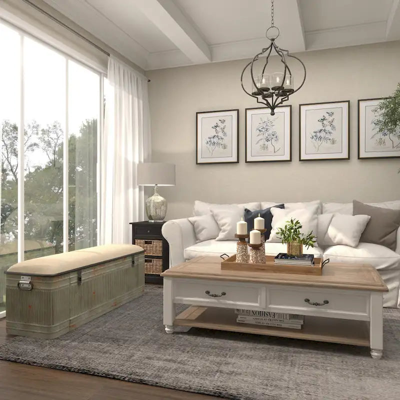 18-inch Grey Metal Fabric Bench